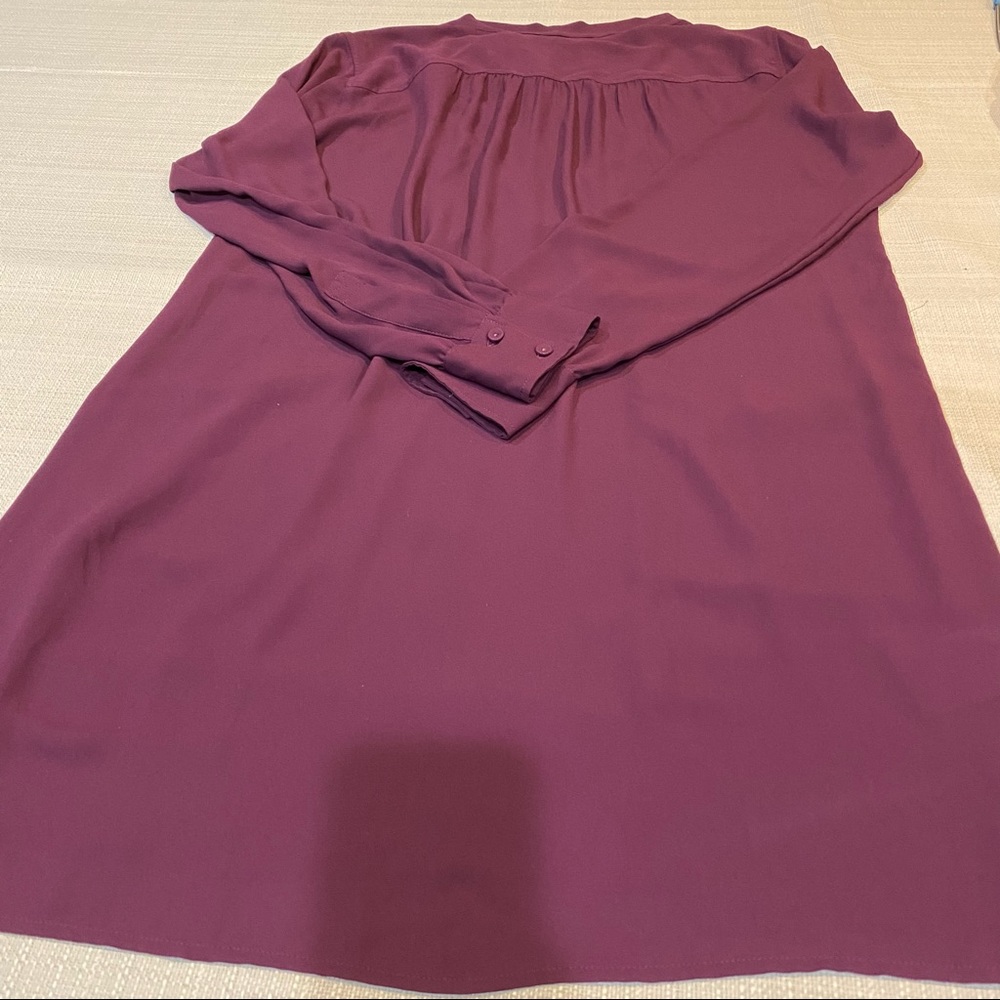 BCBGMaxazria Long Sleeve DaMario Mini Dress w Front Neck Sash in Berry - Picture 4 of 11